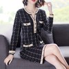 NYL-4633003新款格子长袖V领修身显瘦中长裙 商品缩略图0