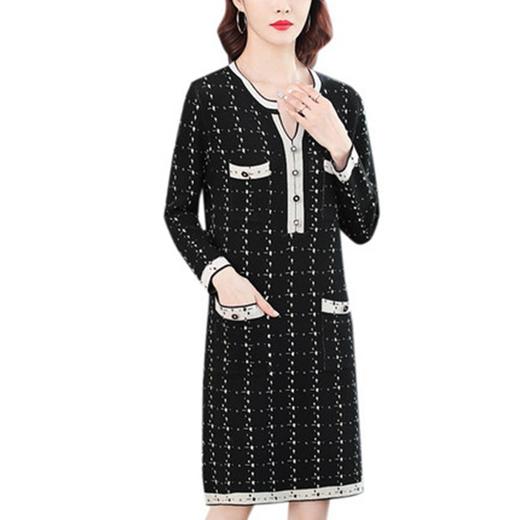 NYL-4633003新款格子长袖V领修身显瘦中长裙 商品图4