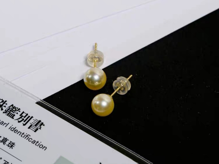 极光金日本akoya海水珍珠耳钉