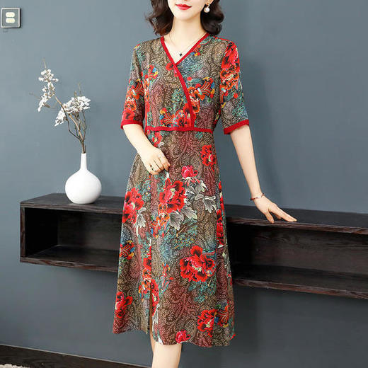 QY-MY148时尚拼接气质洋气桑蚕丝裙 商品图0