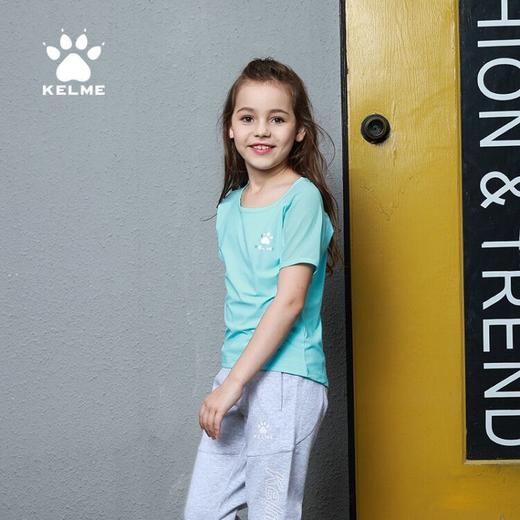 kelme卡尔美童装夏季新款女童T恤短袖LOGO图案圆领运动服装 商品图0