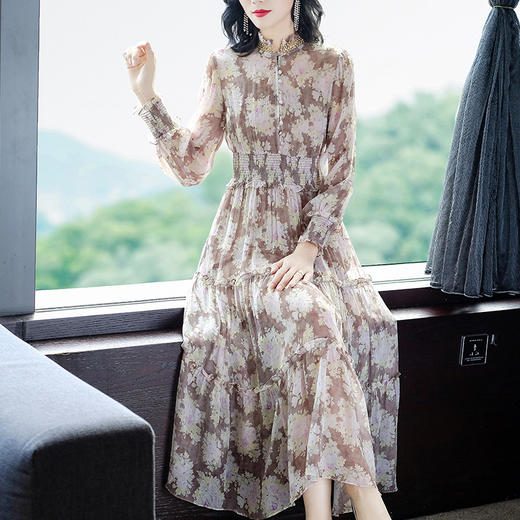 WWM-46416春季新款真丝印花订珠连衣裙 商品图1