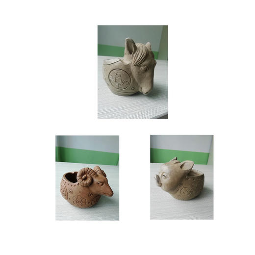 甘肃非遗泥塑-马羊猪烟灰缸 商品图0