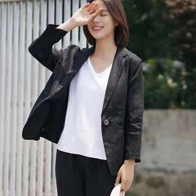 春夏季休闲文艺范女士长袖亚麻小西服