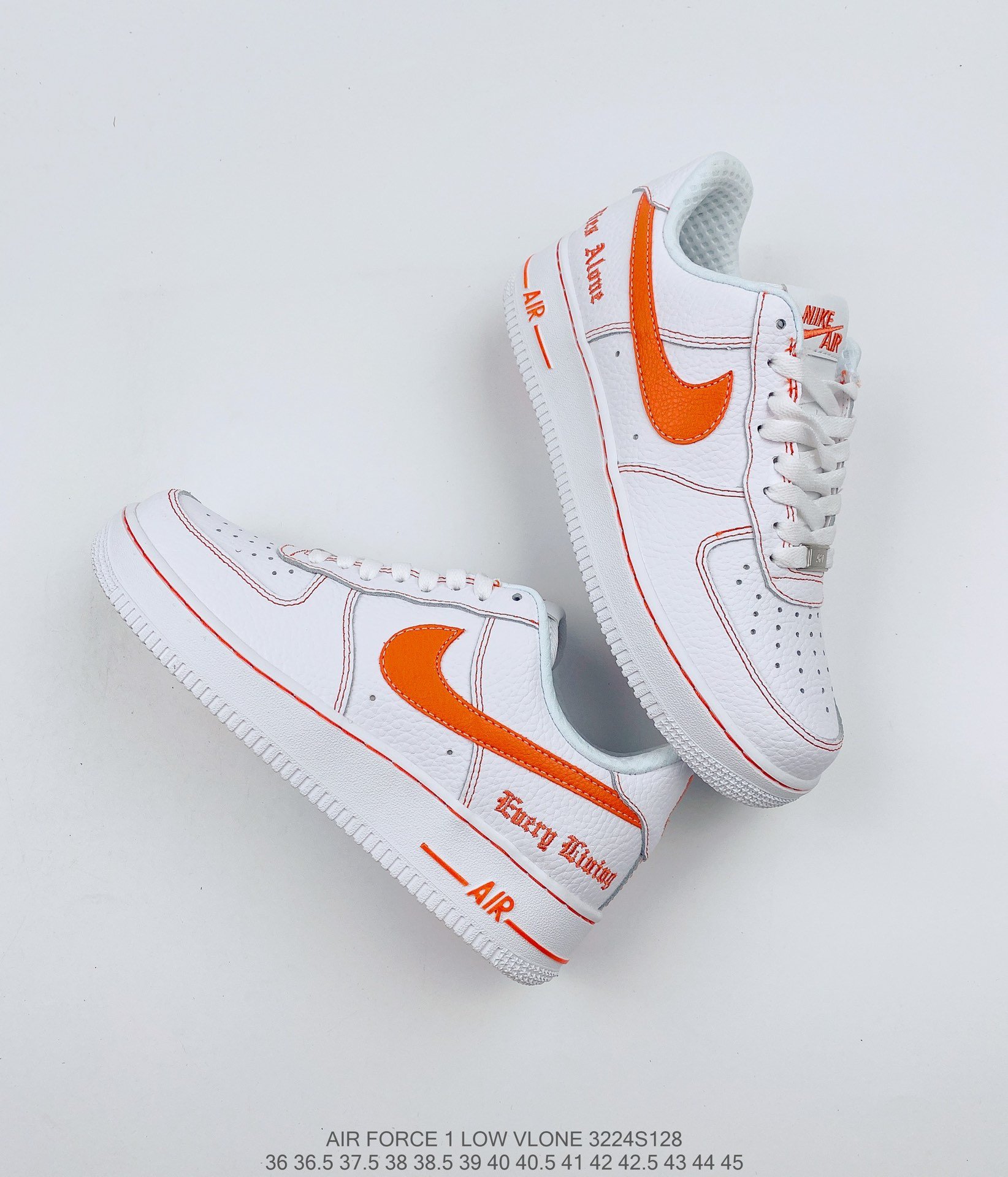 耐克nike air force 1 low白橙字母空军一号低帮百搭