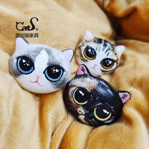 CatS独家定制小猫脸白色陶瓷拉手 可手绘猫肖像 商品图2