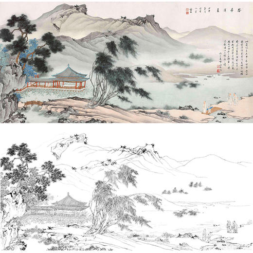 工笔画白描底稿-白雪石横幅山水-BX08 商品图0