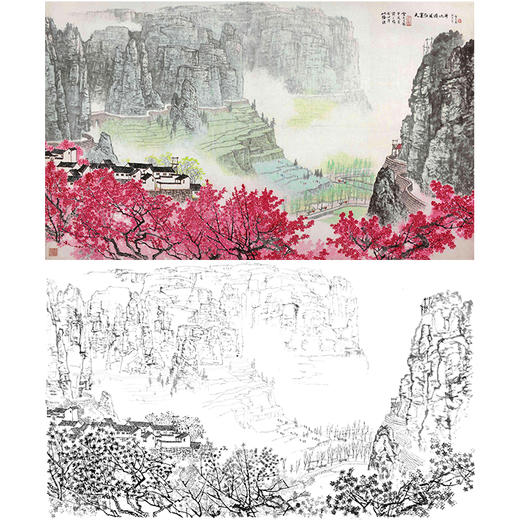 工笔画白描底稿-白雪石横幅山水-BX18 商品图0