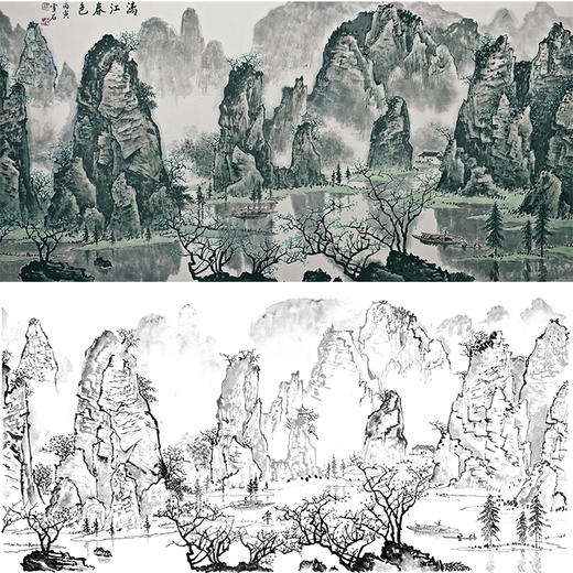 工笔画白描底稿-白雪石四尺横幅山水-BX19 商品图0