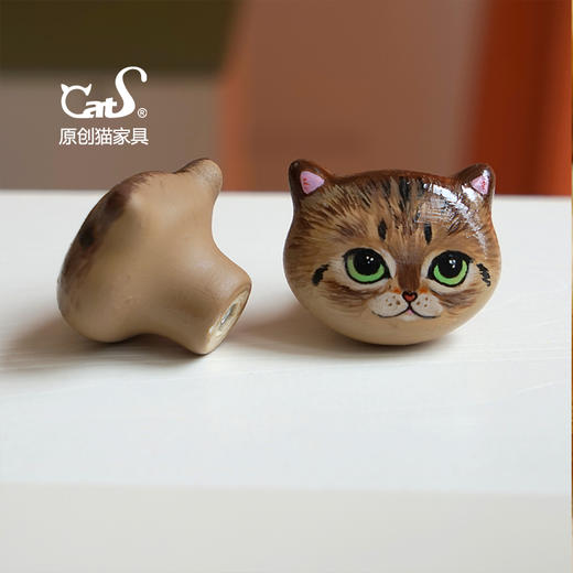 CatS独家定制小猫脸白色陶瓷拉手 可手绘猫肖像 商品图0