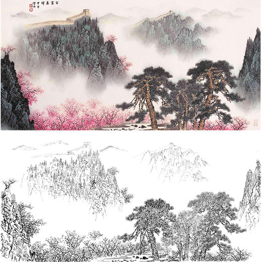 工笔画白描底稿-白雪石四尺横幅山水-BX12 商品图0