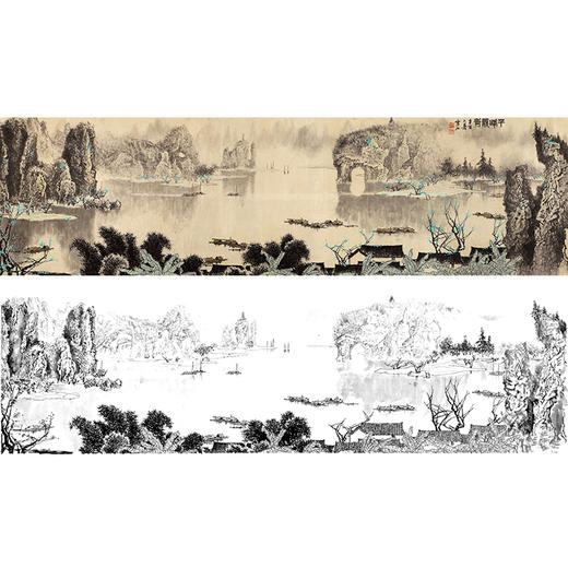 工笔画白描底稿-白雪石横幅山水-BX22 商品图0