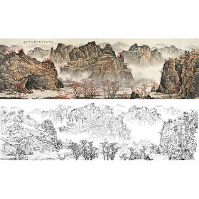 工笔画白描底稿-白雪石横幅山水-BX21