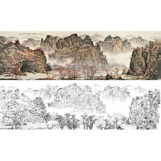 工笔画白描底稿-白雪石横幅山水-BX21 商品图0