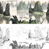 工笔画白描底稿-白雪石横幅山水-BX07 商品缩略图0