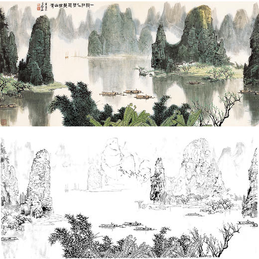 工笔画白描底稿-白雪石横幅山水-BX07 商品图0