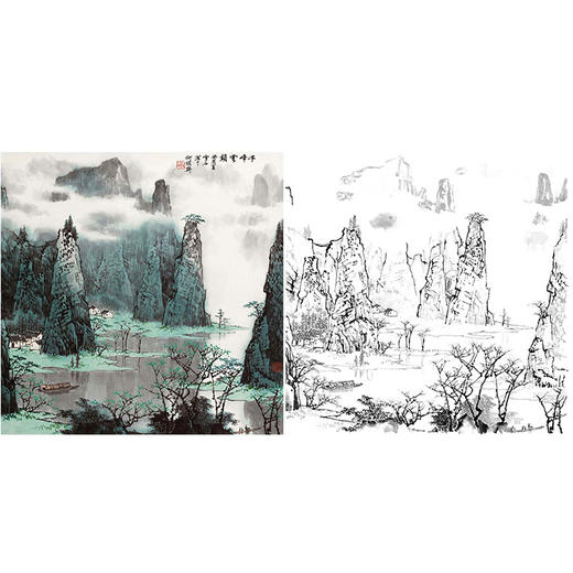 工笔画白描底稿-白雪石斗方山水-小品册页-BX23 商品图0