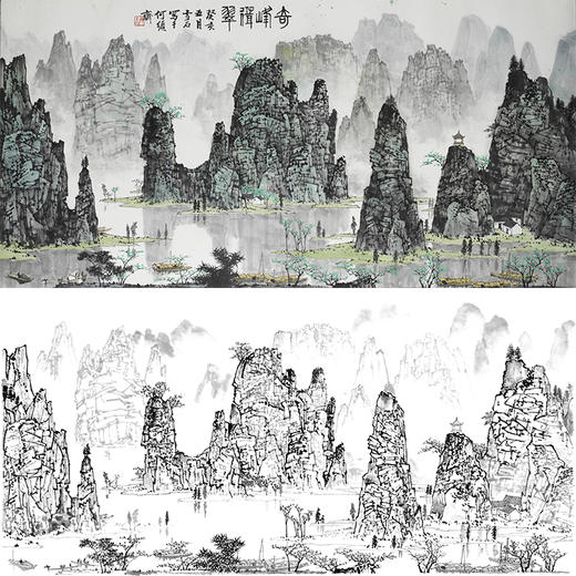 工笔画白描底稿-白雪石四尺横幅山水-BX11 商品图0