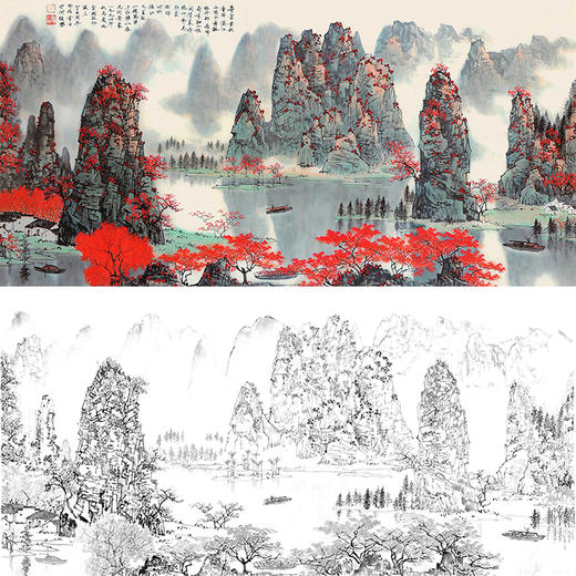 工笔画白描底稿-白雪石横幅山水-BX10 商品图0