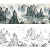 工笔画白描底稿-白雪石横幅山水-BX13 商品缩略图0