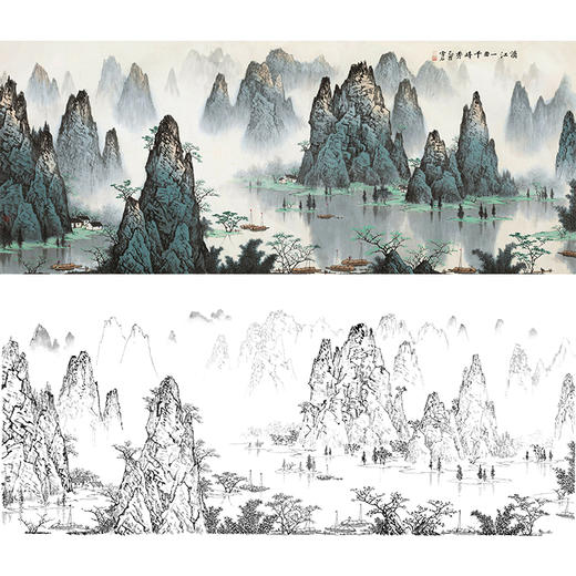 工笔画白描底稿-白雪石横幅山水-BX13 商品图0