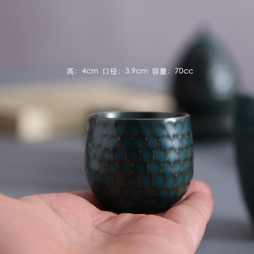 「手工陶艺茶具」手工锤纹孔雀绿茶壶 锤纹公道杯 锤纹品茗杯 商品图5