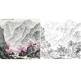 工笔画白描底稿-白雪石斗方山水-小品册页-BX35