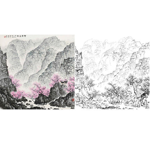工笔画白描底稿-白雪石斗方山水-小品册页-BX35 商品图0