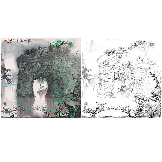 工笔画白描底稿-白雪石斗方山水-小品册页-BX42 商品图0