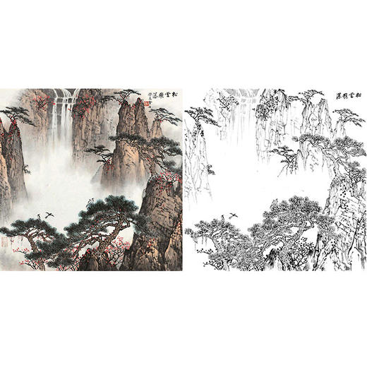 工笔画白描底稿-白雪石斗方山水-小品册页-BX41 商品图0