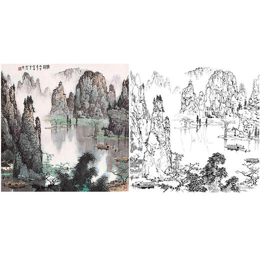 工笔画白描底稿-白雪石斗方山水-小品册页-BX43 商品图0