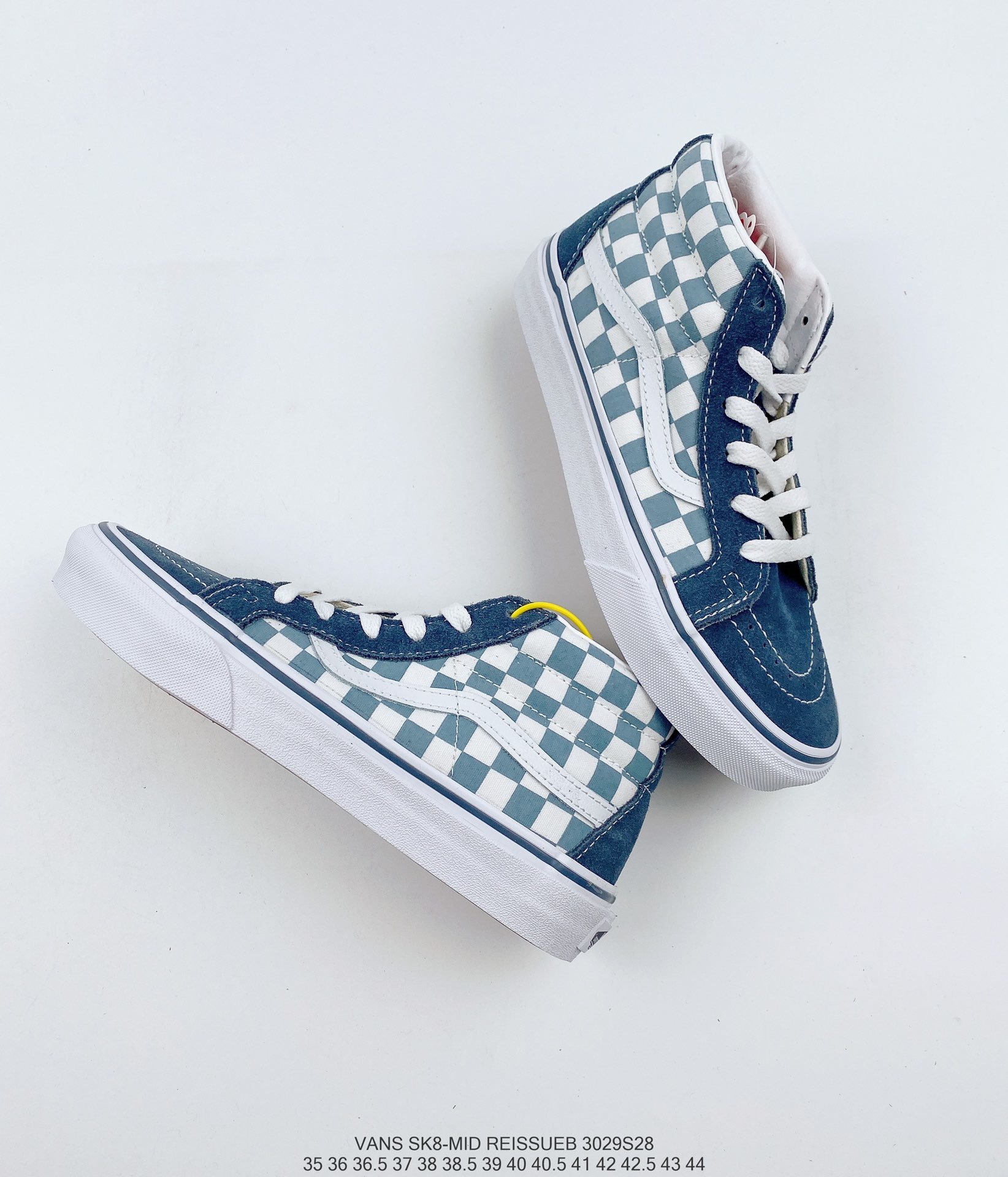 万斯vans mid 中帮蒂芙尼蓝白棋盘格休闲时尚百搭帆布