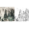 工笔画白描底稿-白雪石斗方山水-小品册页-BX33 商品缩略图0