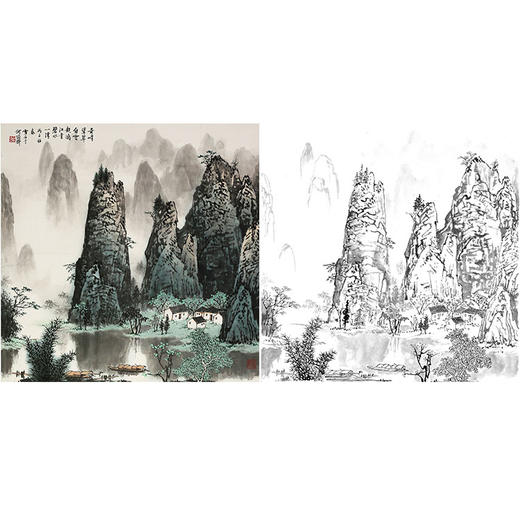 工笔画白描底稿-白雪石斗方山水-小品册页-BX33 商品图0