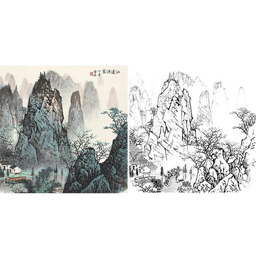 工笔画白描底稿-白雪石斗方山水-小品册页-BX37 商品图0
