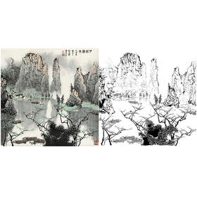 工笔画白描底稿-白雪石斗方山水-小品册页-BX24