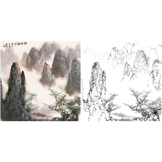 工笔画白描底稿-白雪石斗方山水-小品册页-BX28 商品图0
