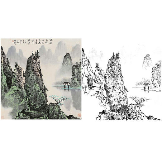 工笔画白描底稿-白雪石斗方山水-小品册页-BX25 商品图0