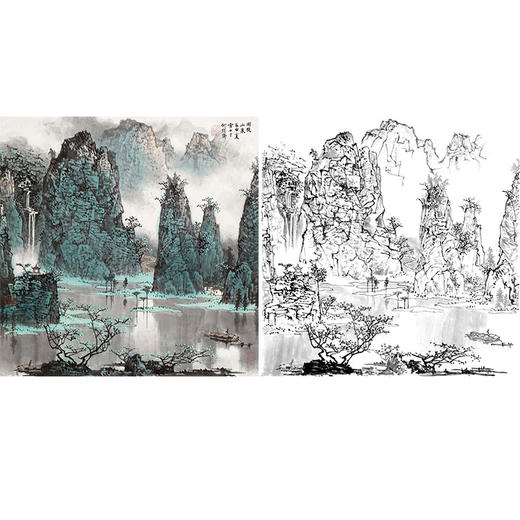工笔画白描底稿-白雪石斗方山水-小品册页-BX36 商品图0