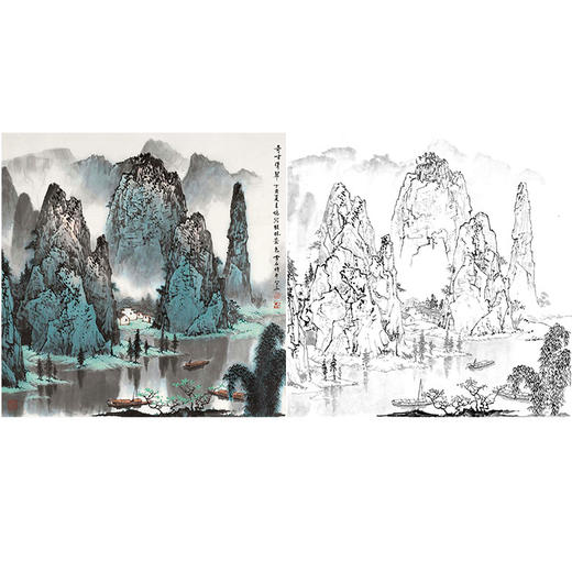 工笔画白描底稿-白雪石斗方山水-小品册页-BX39 商品图0