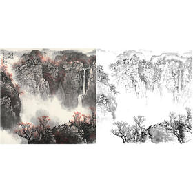 工笔画白描底稿-白雪石斗方山水-小品册页-BX31
