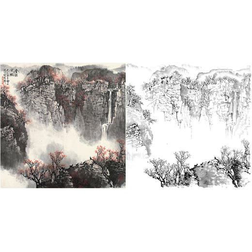 工笔画白描底稿-白雪石斗方山水-小品册页-BX31 商品图0