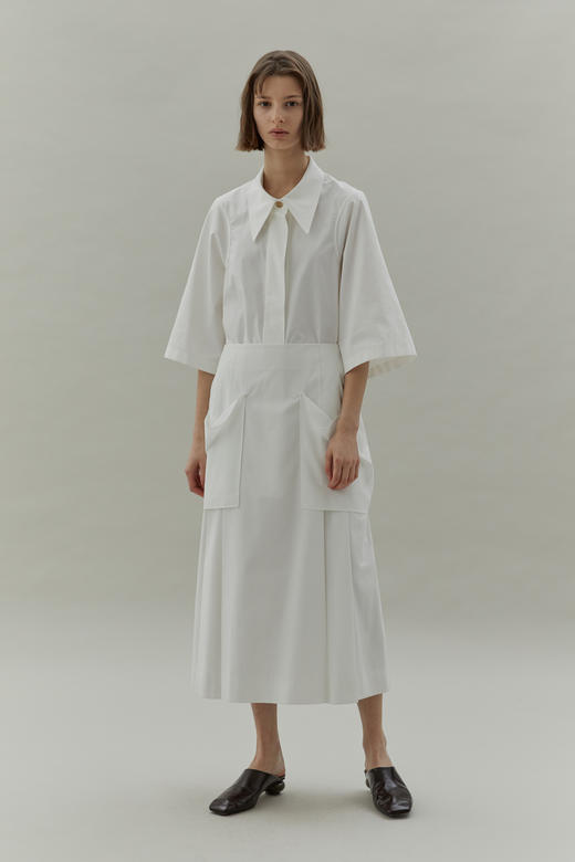 Low Classic 20SS 白色/烟粉色弧形剪裁衬衫 商品图0
