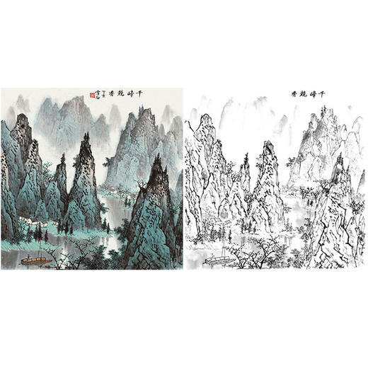 工笔画白描底稿-白雪石斗方山水-小品册页-BX40 商品图0