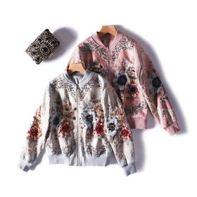 MD-Q2783珍藏级法式复古宫廷提花华丽棒球服重工钉珠夹克外套