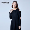 VIMAGE纬漫纪品牌女装冬季时尚修身高腰圆领黑色连衣裙V1007625 商品缩略图0