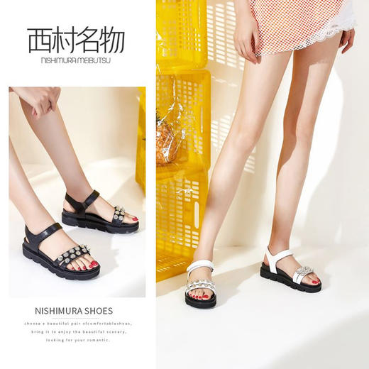 西村名物潮流水钻条带平底舒适凉鞋X282G20652 商品图0