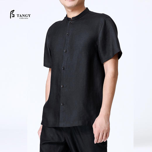 TANGY Collection天意桑波缎莨立领短袖衬衣 商品图1