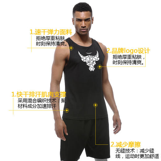 男士运动背心 宽松透气篮球训练运动服饰 户外跑步瑜伽健身背心 商品图2