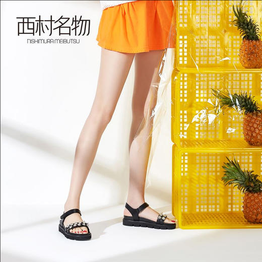西村名物潮流水钻条带平底舒适凉鞋X282G20652 商品图1